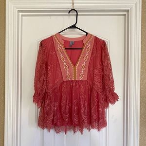 Lace watermelon color top